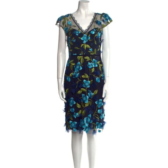 Marchesa Notte Floral Print Knee-Length Dress - Picture 2 of 9
